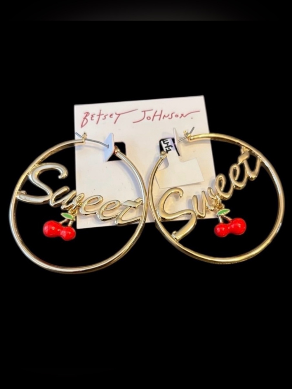 BETSEY JOHNSON 2025 Sweet Cherry Gold Large Hoop Bold 80s Style Earrings NEW NWT
